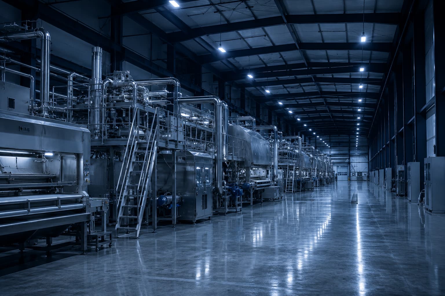 Fabrication and processing work inside a manufacturing plant